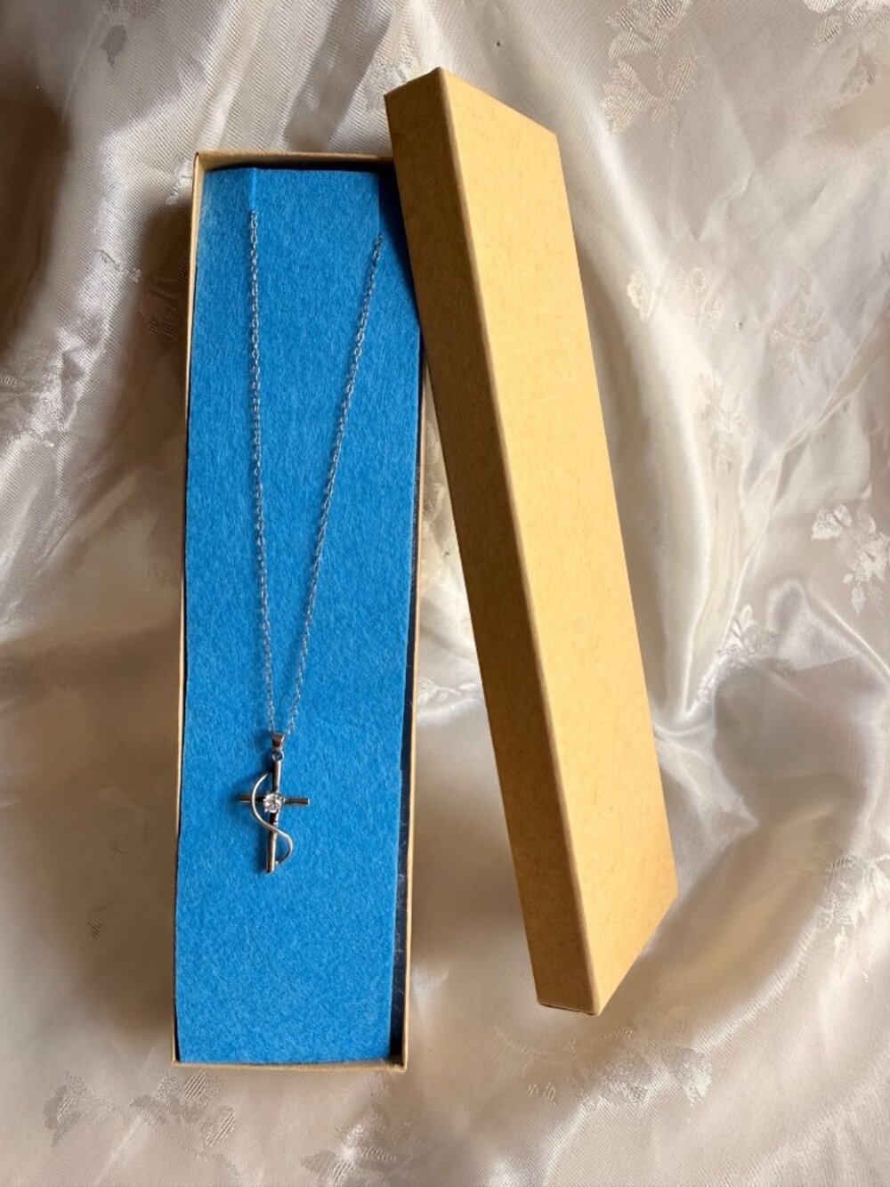 Sterling Silver Cross & Cubic Zirconia Pendant with Chain Link Necklace